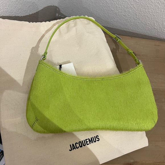 JACQUEMUS LE RAPHIA Pony-hair shoulder bag green NWT dust bag - Picture 2 of 8